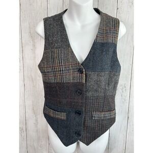VTG International Scene Patchwork Vest Earth Tone Wool Tweed Size 6
